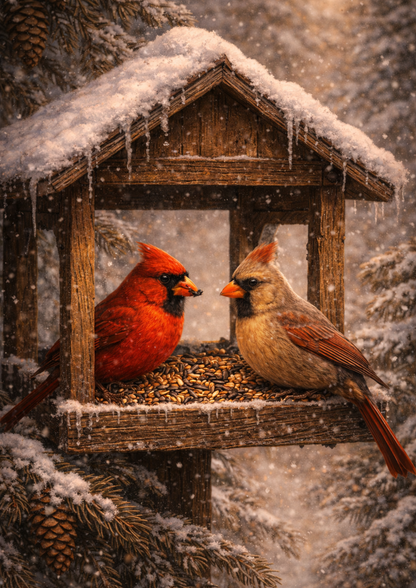 Rice Paper For Decoupage Red Cardinals in the Birdhouse Full Cat. No.9118