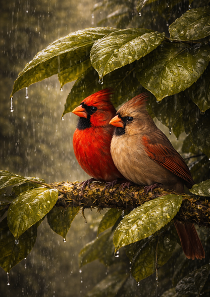 Rice Paper For Decoupage Red Cardinals & Rainy Day Full Cat. No.9119