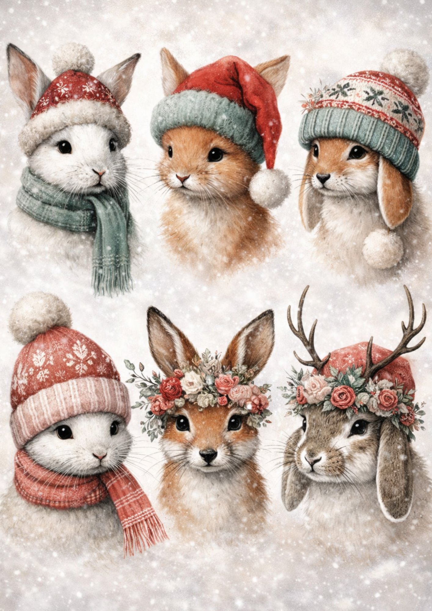 Rice Paper For Decoupage Winter Animals Collage Cat. No.9129