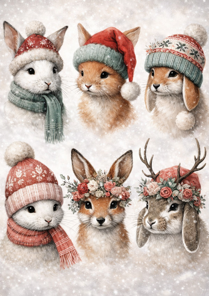 Rice Paper For Decoupage Winter Animals Collage Cat. No.9129