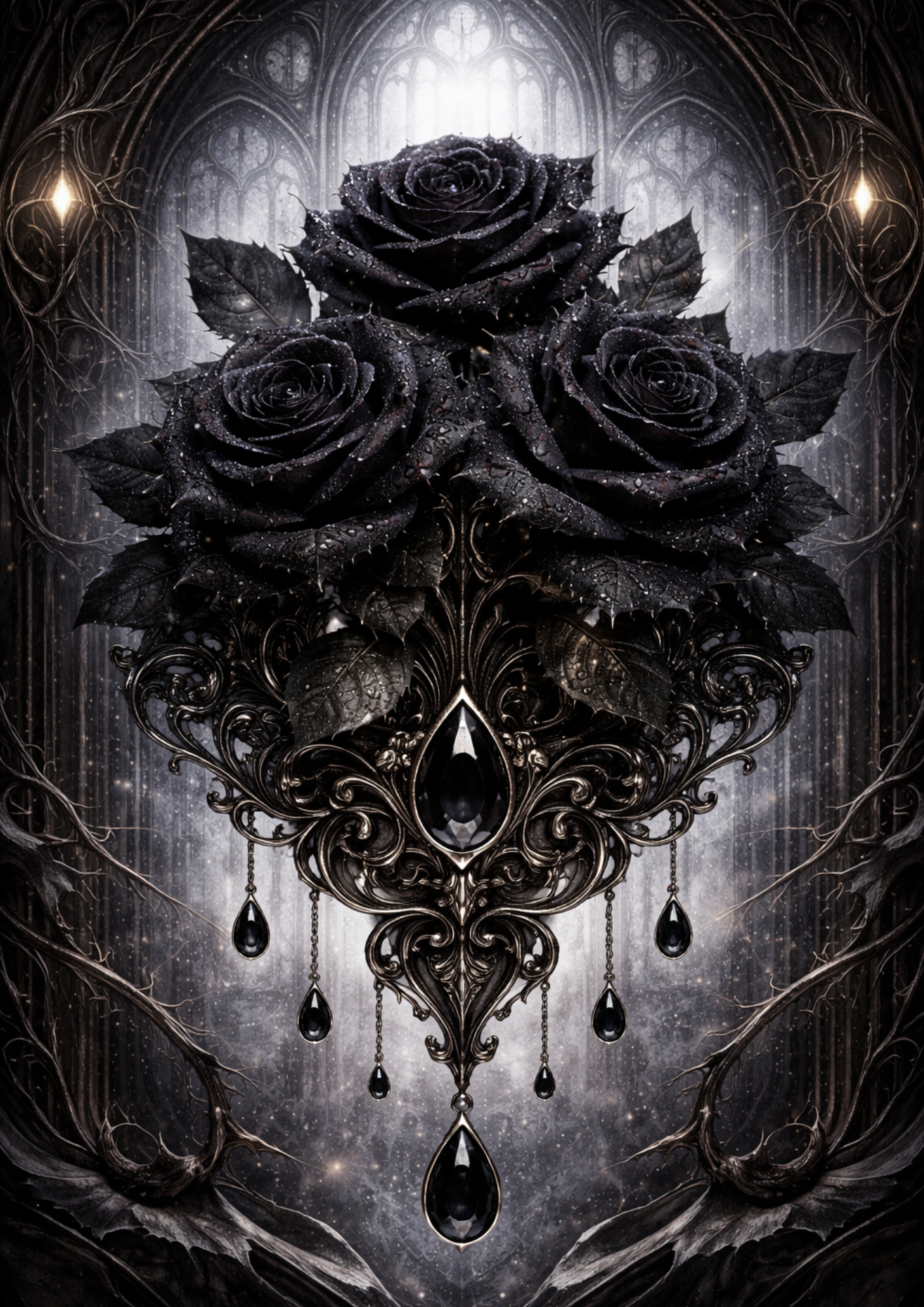 Rice Paper For Decoupage Gothic Black Roses Full Cat. No.9146