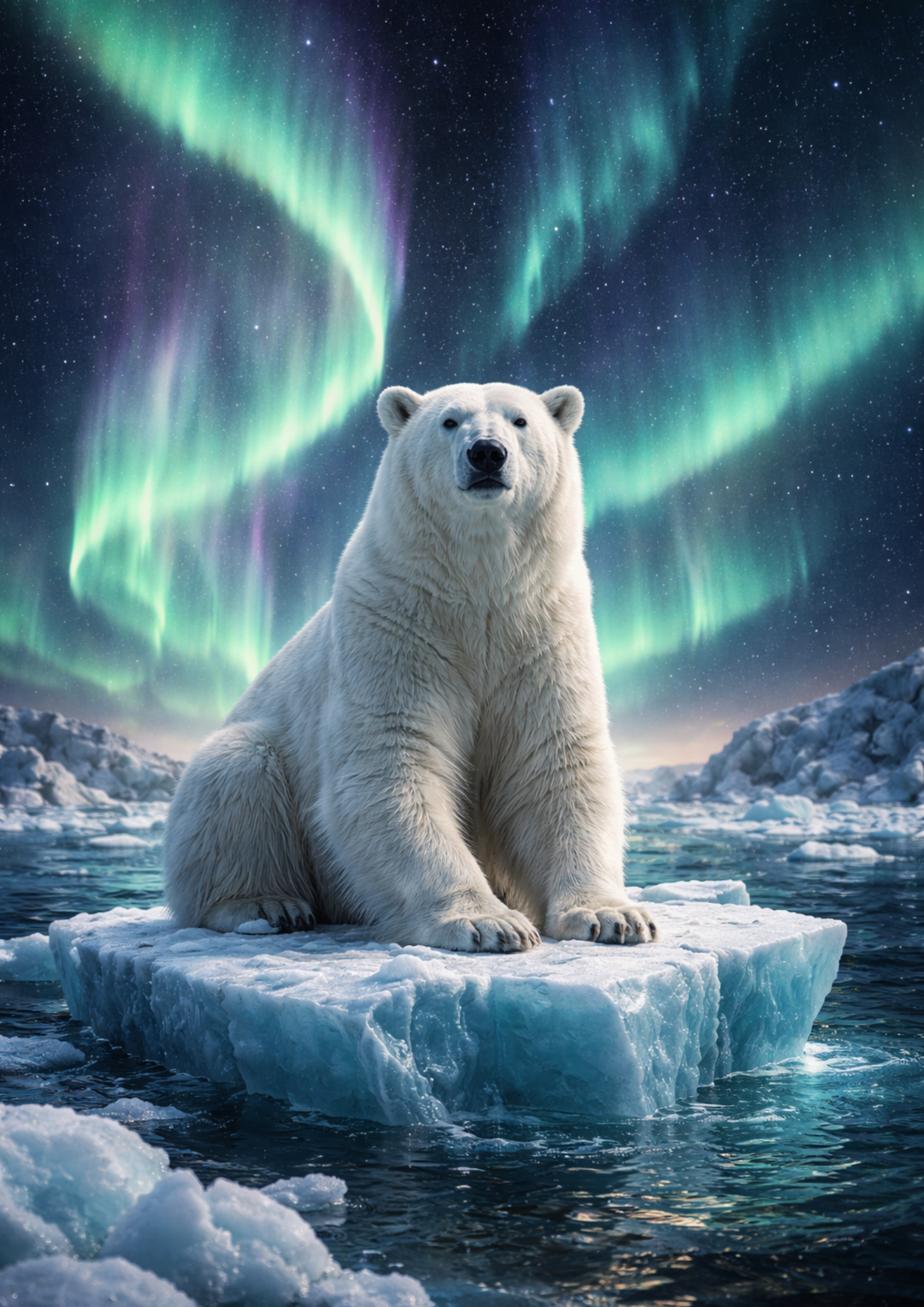Rice Paper For Decoupage Polar Bear &amp; Northern Lights Full  Cat. No.9148