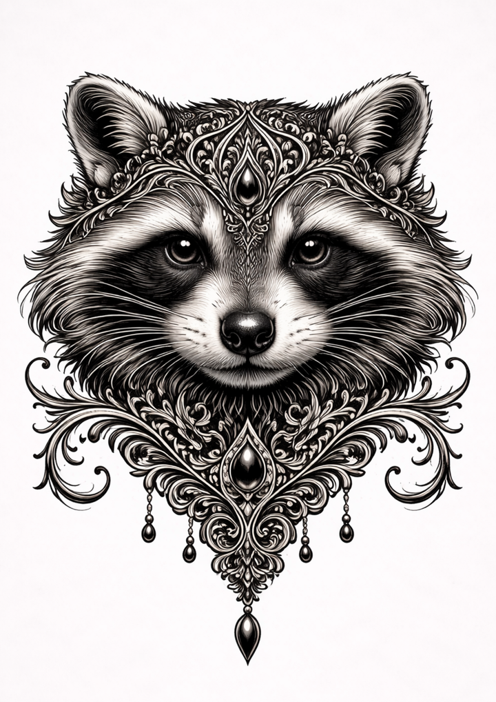 Rice Paper For Decoupage Gothic Raccoon Face Full  Cat. No.9155