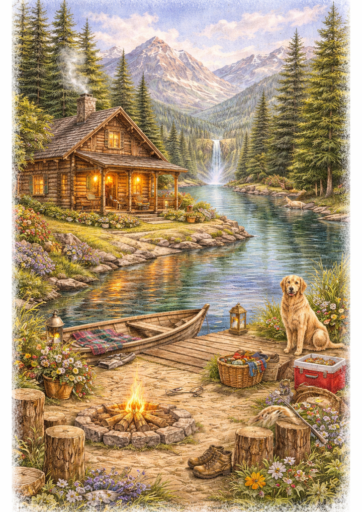 Rice Paper For Decoupage Summer Mountain Cabin Full Cat. No.9166
