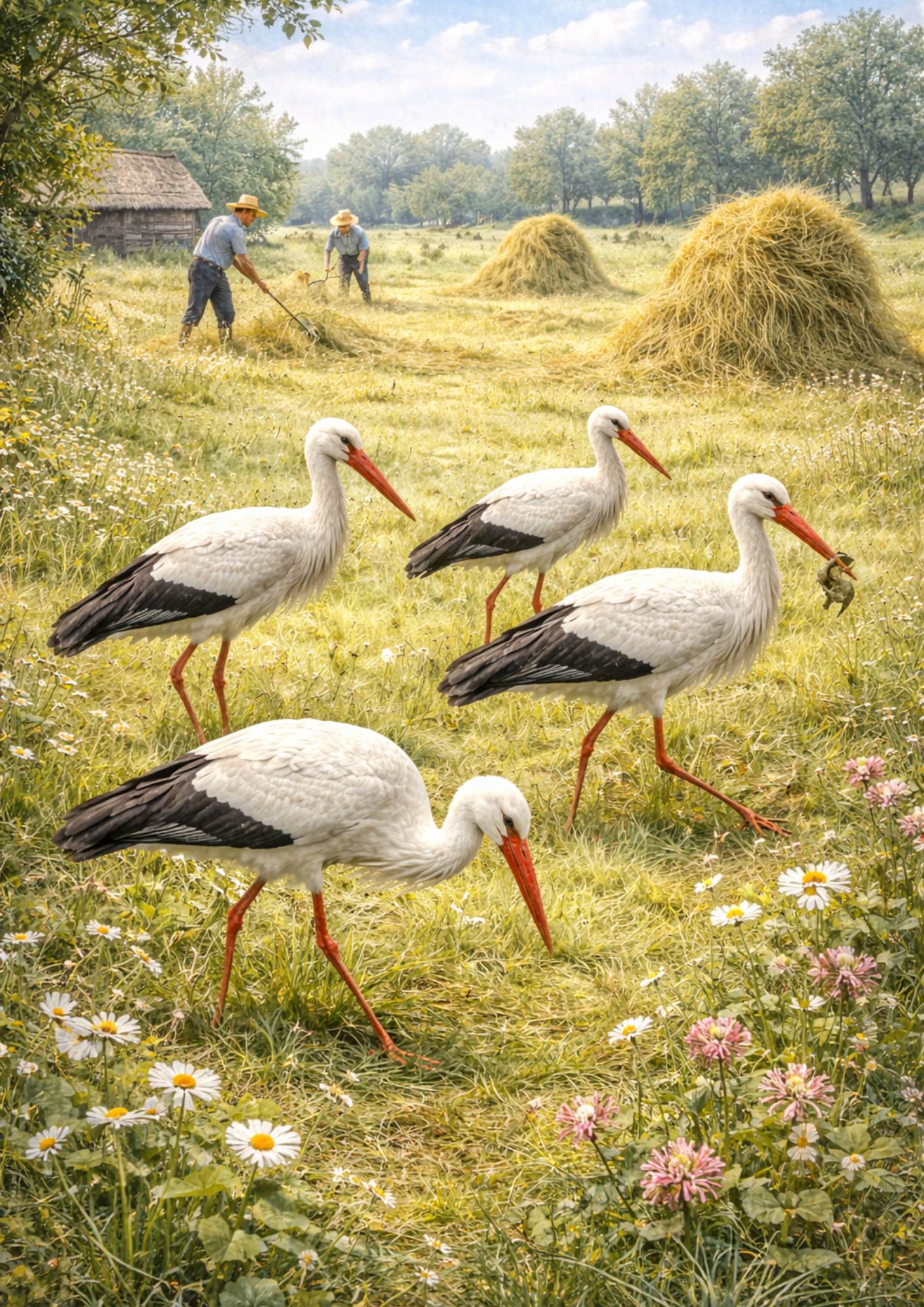Rice Paper For Decoupage Storks in a Meadow Full Cat. No.9170