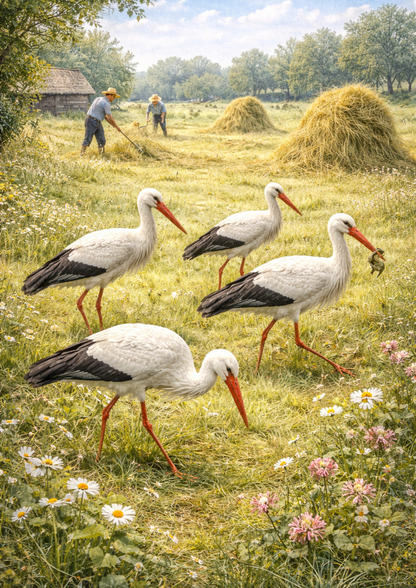 Rice Paper For Decoupage Storks in a Meadow Full Cat. No.9170