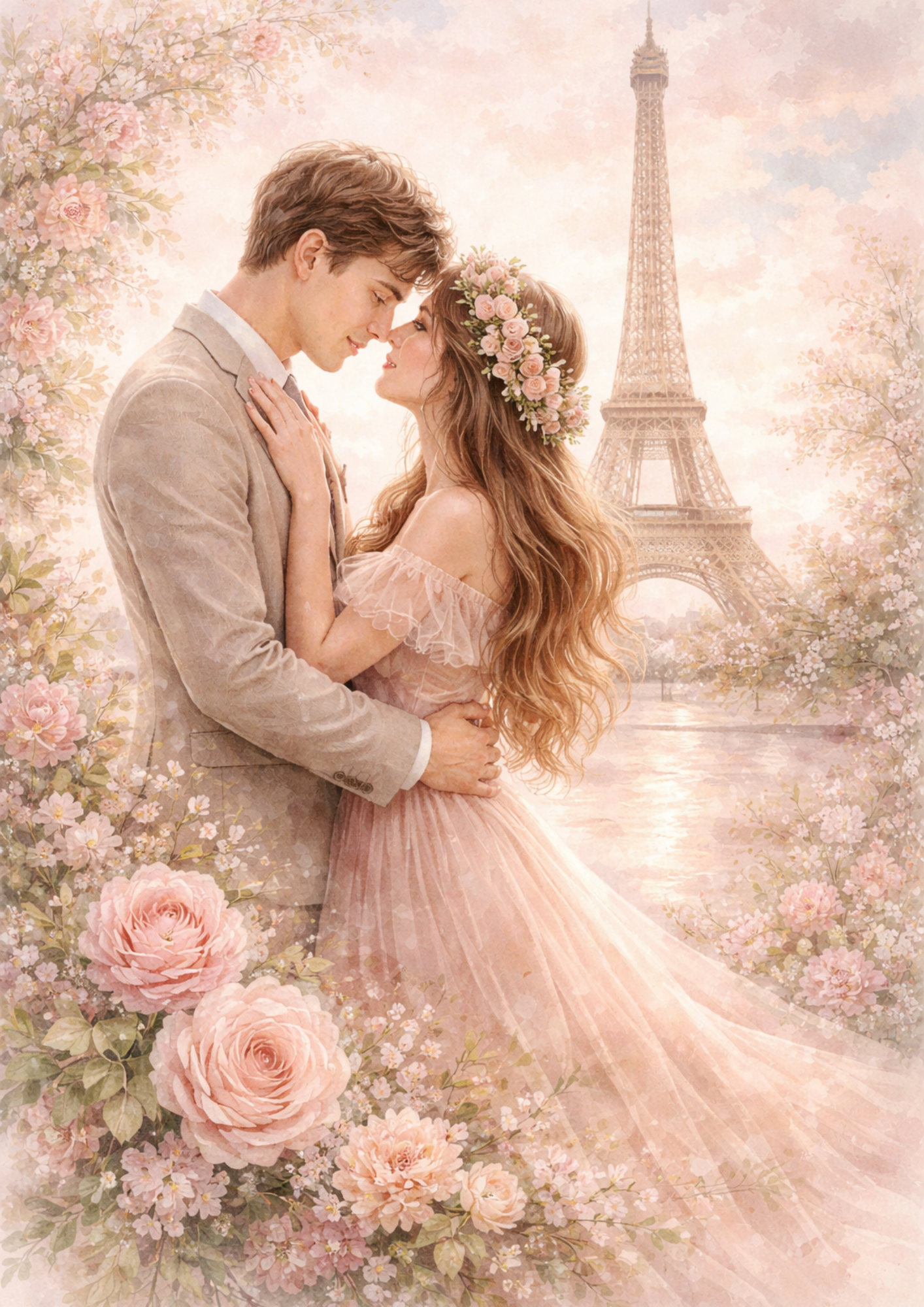 Rice Paper For Decoupage Eiffel Tower & Romantic Couple in Shabby Chic Style Full Cat. No.9195