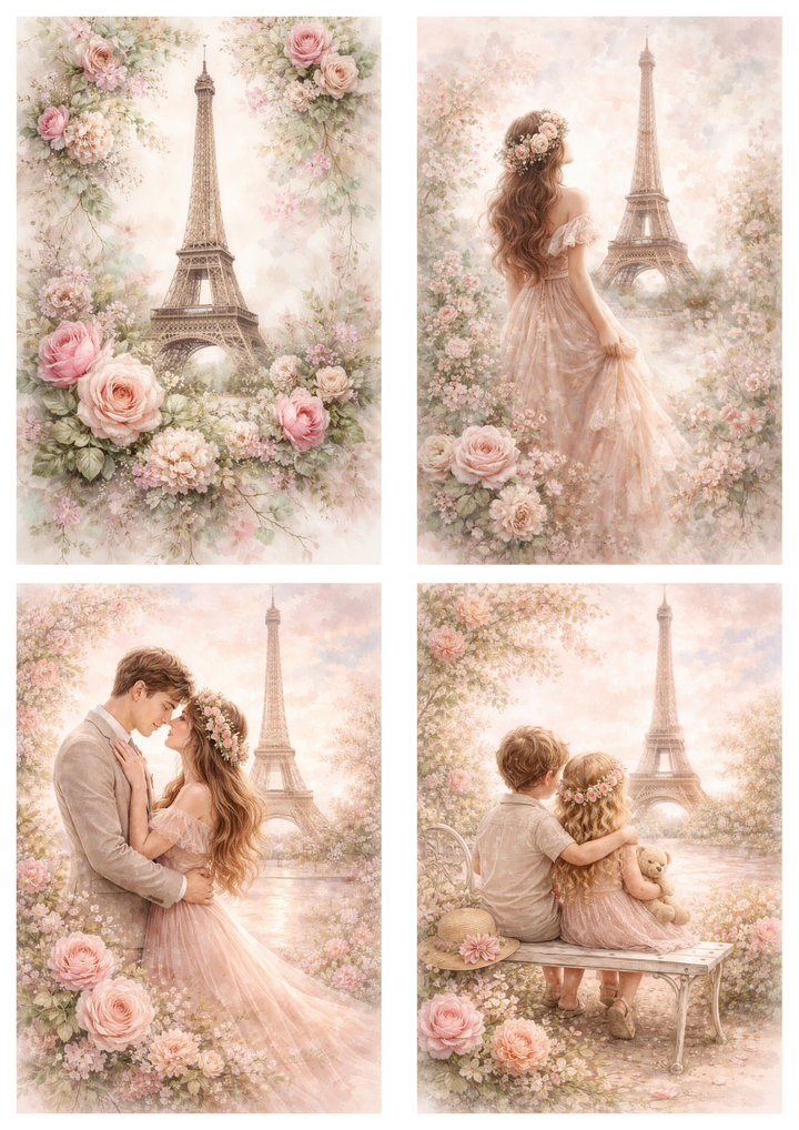 Rice Paper For Decoupage Eiffel Tower Pictures in Shabby Chic Style Collage Cat. No.9197