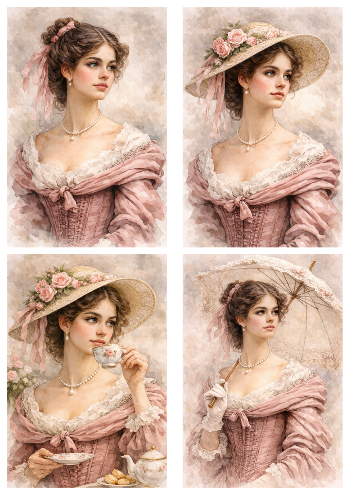 Rice Paper For Decoupage Victorian Woman Portrait Collage Cat. No.9205