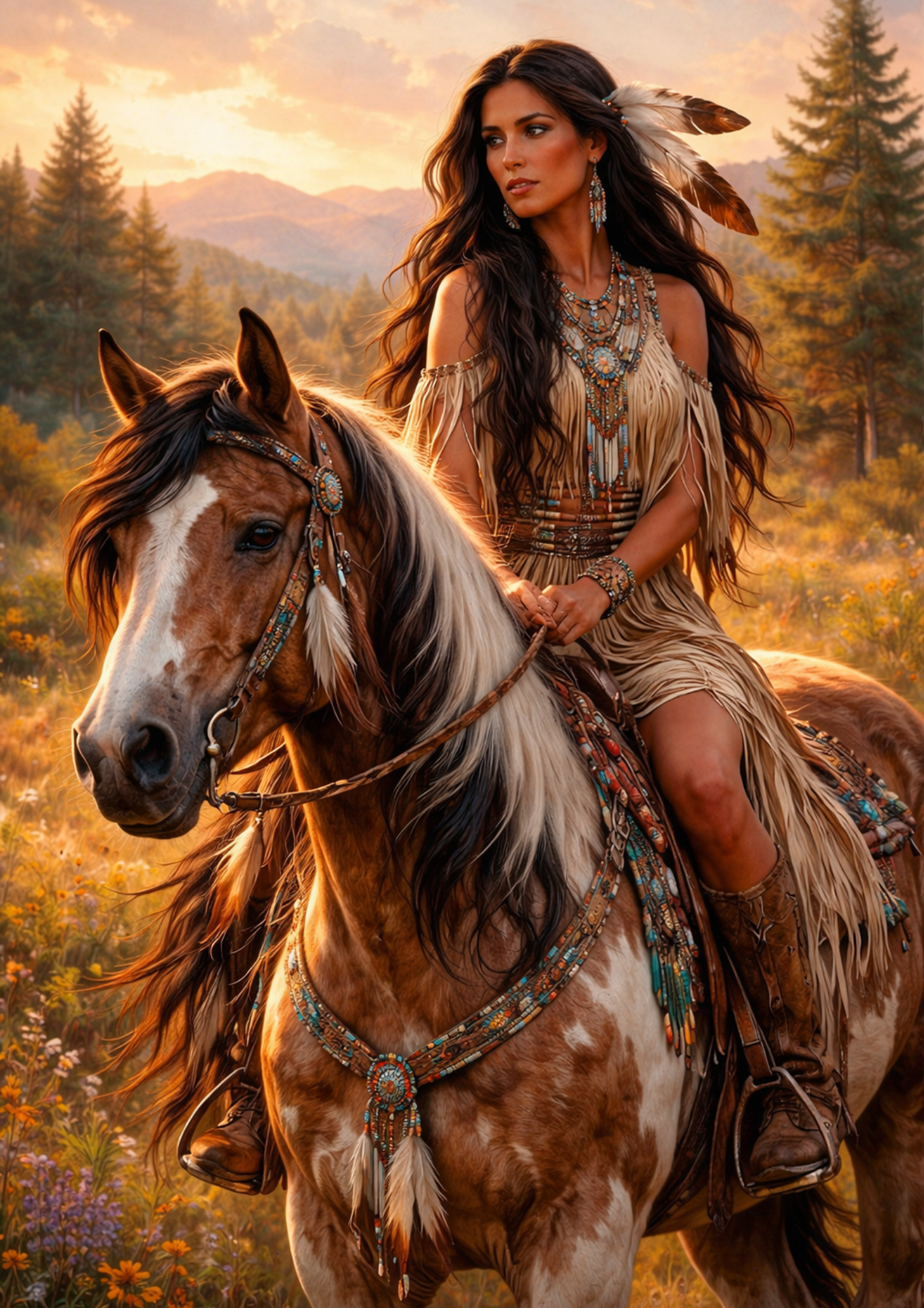 Rice Paper For Decoupage Native American Woman on Horseback Full Cat. No.9272