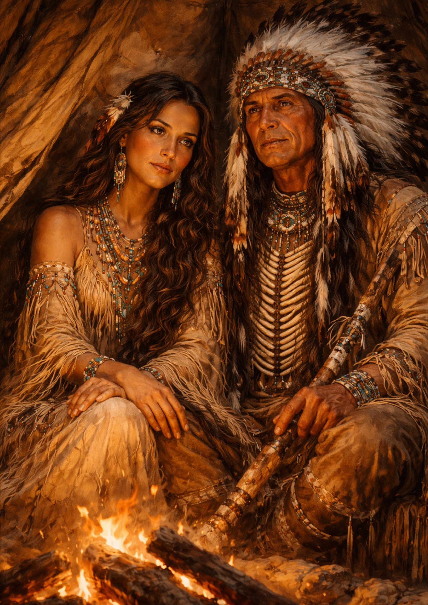 Rice Paper For Decoupage Native American Couple Full Cat. No.9213