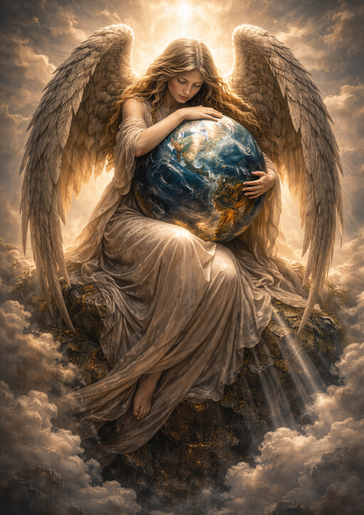 Rice Paper For Decoupage  Angel Holding The Earth Full Cat. No.9227