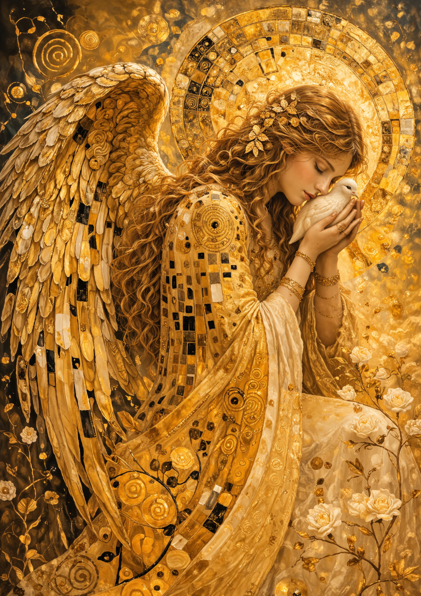 Rice Paper For Decoupage  Contenplative Angel in Klimt Style Full Cat. No.9230