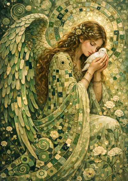 Rice Paper For Decoupage  Contenplative Angel in Klimt Style Full Cat. No.9232