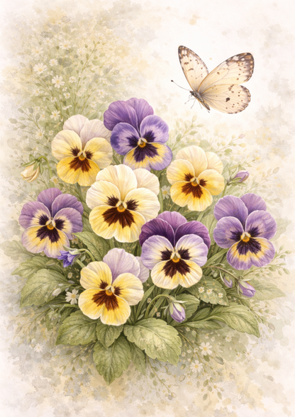 Rice Paper For Decoupage Butterfly on Spring Pansies Full Cat. No.9243