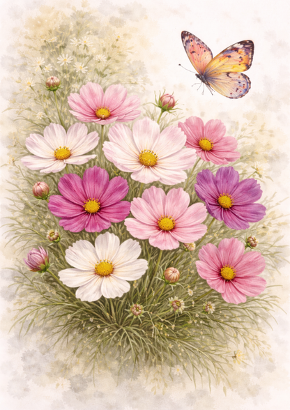 Rice Paper For Decoupage Butterfly on Cosmos Flowers Full Cat. No.9244