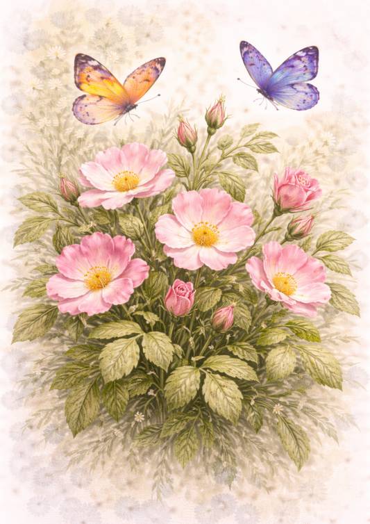 Rice Paper For Decoupage Wild Rose Flowers Full Cat. No.9251