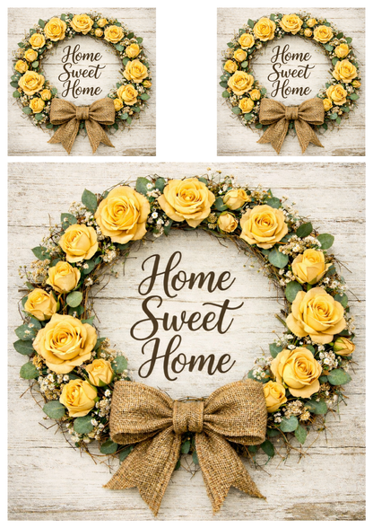 Rice Paper For Decoupage  Yellow Roses Wreath in Rustic Style Collage Cat. No.9259