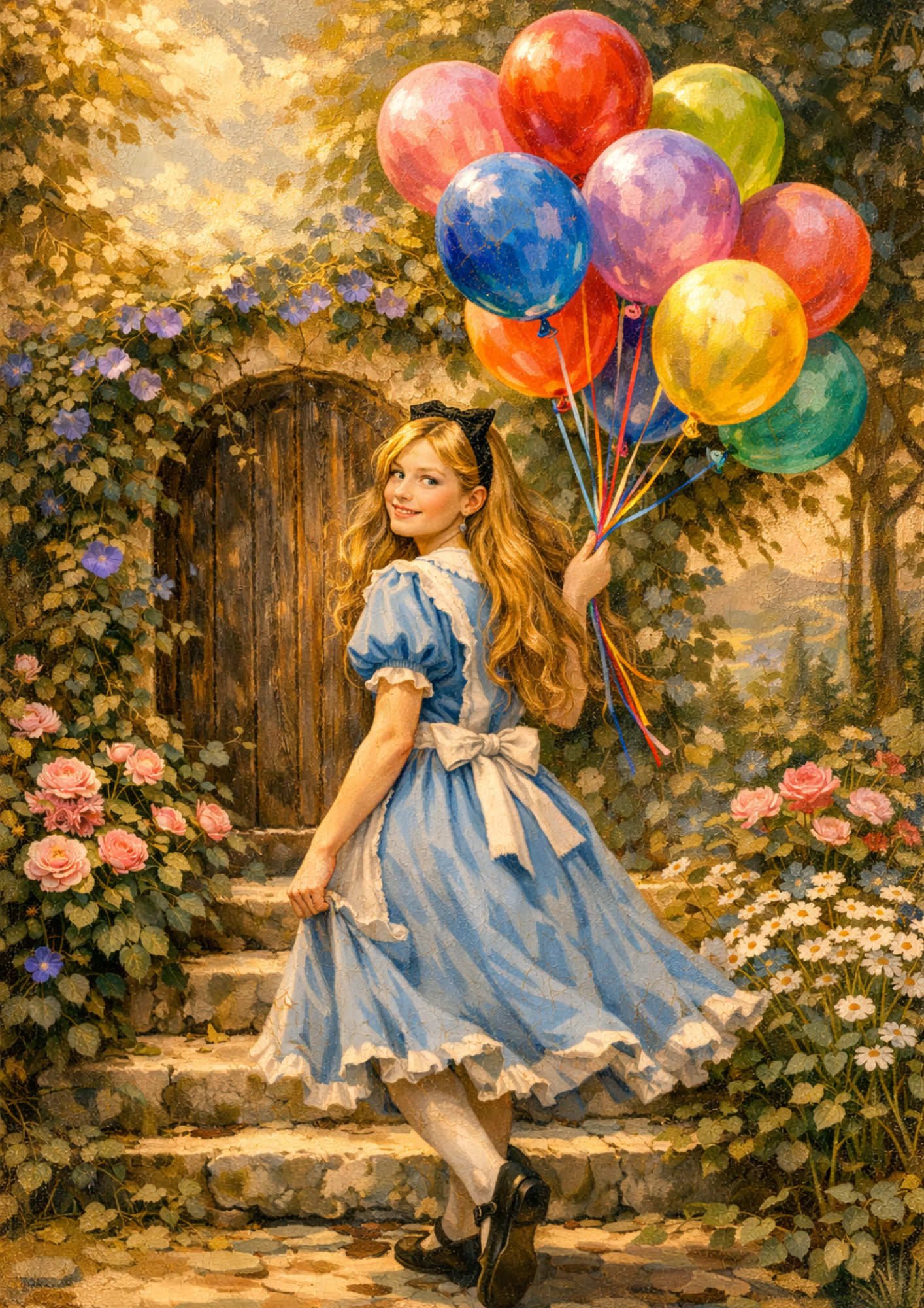 Rice Paper For Decoupage Alice Holding Birthday Balloons  Cat. No.9271