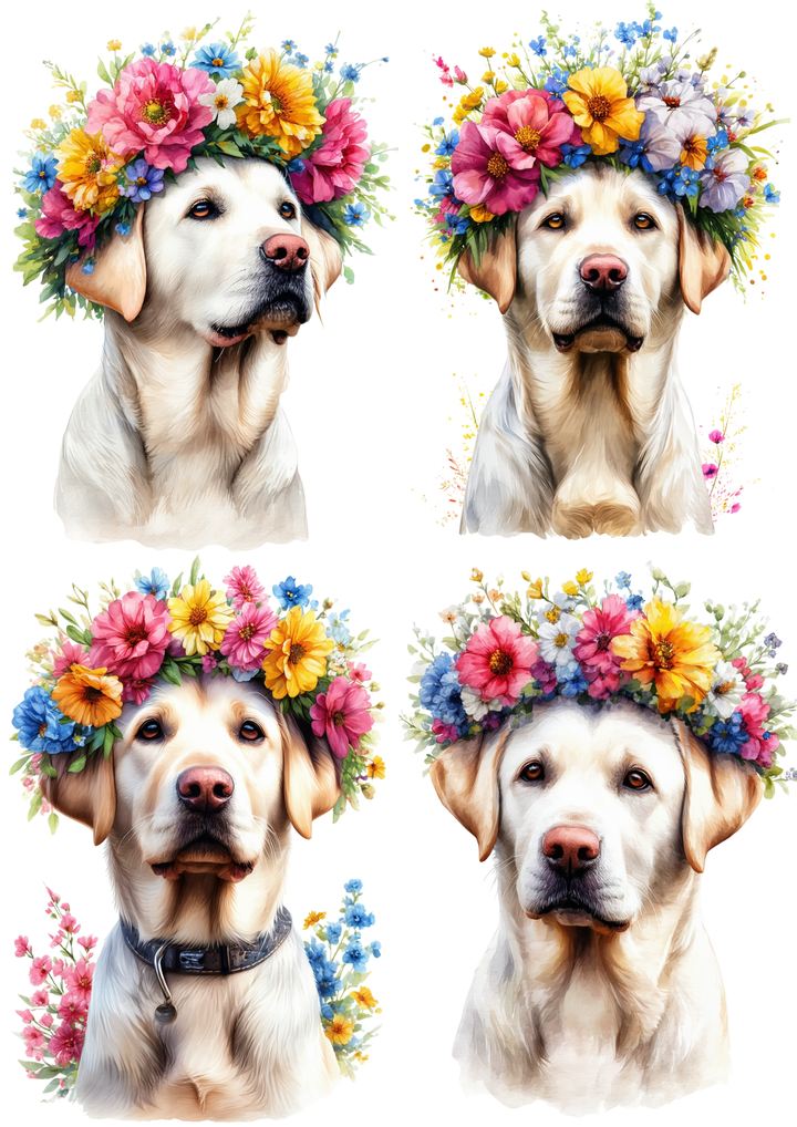 Rice Paper For Decoupage White Lab with Floral Crown Collage Cat. No.9282
