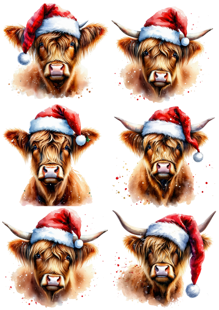 Rice Paper For Decoupage Highland Cow with Christmas Wreath Collage  Cat. No.9291