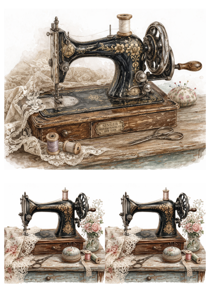 Rice Paper For Decoupage Vintage Sewing Machine  Collage  Cat. No.9301