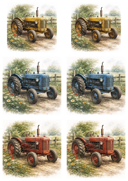 Rice Paper For Decoupage Vintage Tractors  Collage  Cat. No.9302