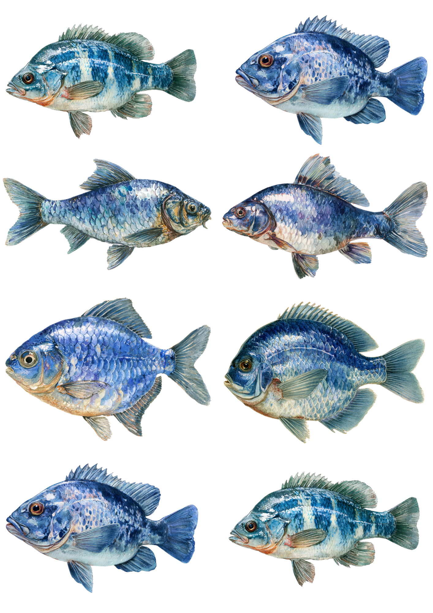 Rice Paper For Decoupage Blue Fish Collage  Cat. No.9307