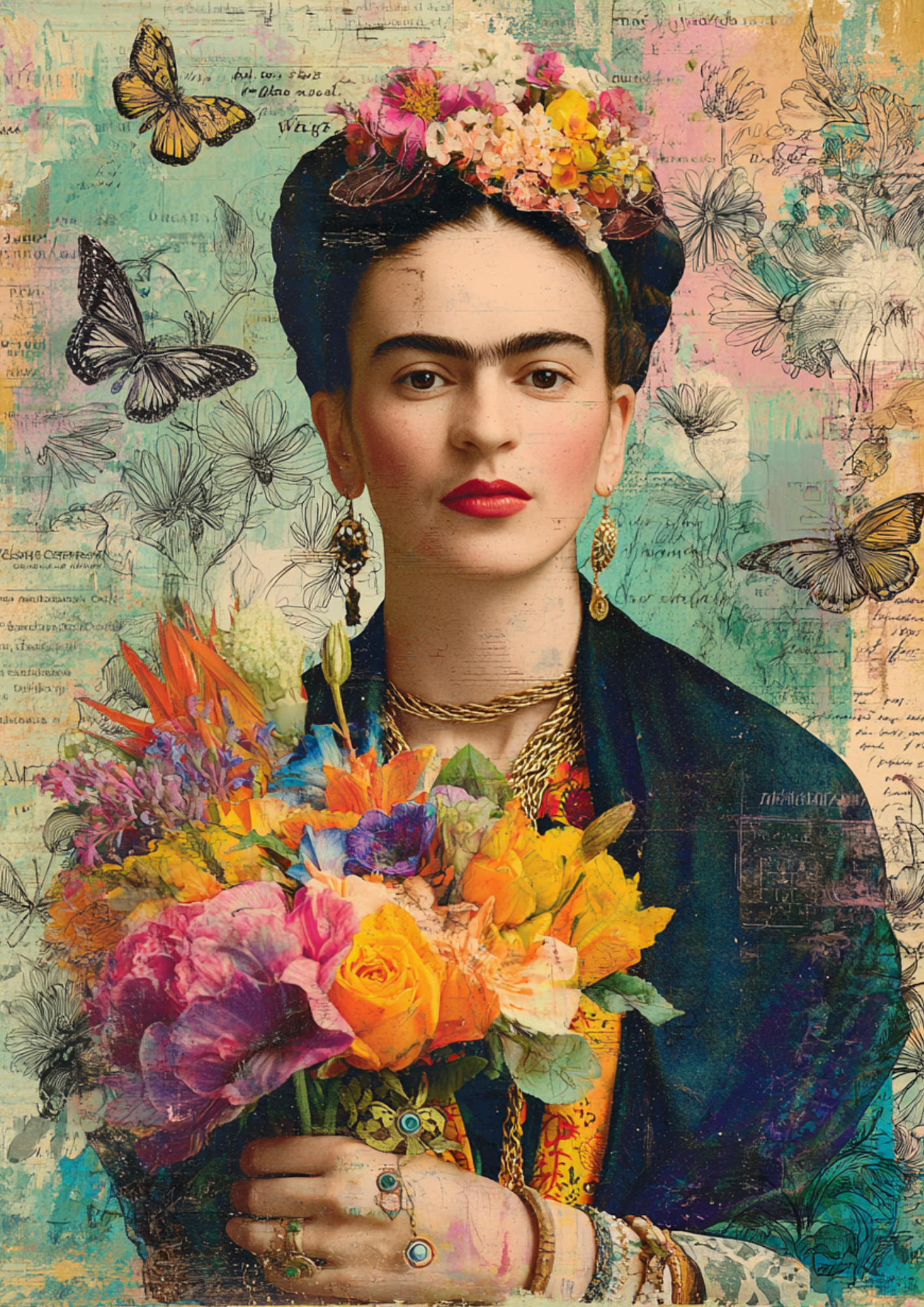 Rice Paper For Decoupage Frida Cahlo Portrait Full  Cat. No.9318