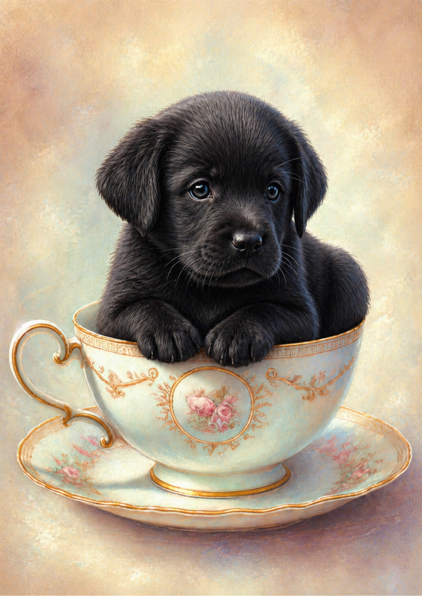 Rice Paper For Decoupage Puppy Lab in Cup Full  Cat. No.9325