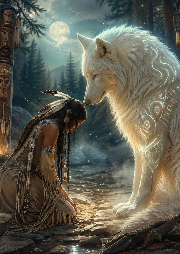 Rice Paper For Decoupage Wild Soul - Native Woman &amp; Wolf Full  Cat. No.9335