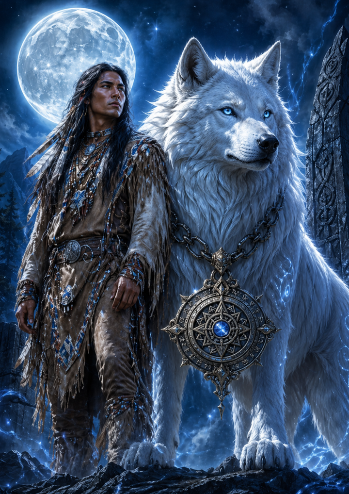 Rice Paper For Decoupage Wild Soul - Native Man &amp; Wolf  Full  Cat. No.9340