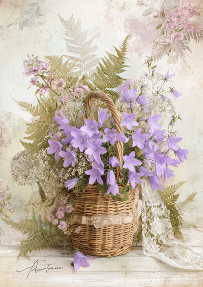 Rice Paper For Decoupage Purple Bells and Forest Fern Full Cat. No. 9371