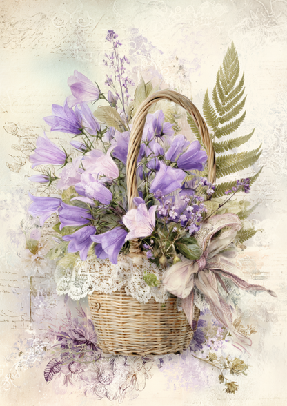 Rice Paper For Decoupage Purple Bells and Forest Fern Full Cat. No. 9372