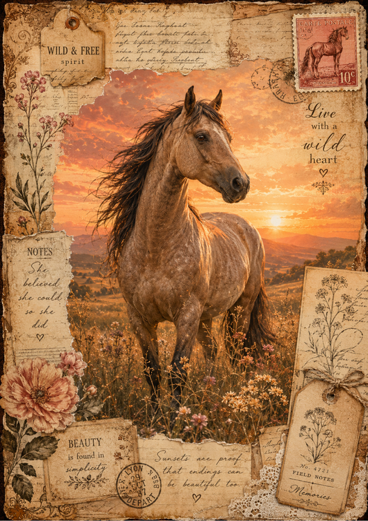 Rice Paper For Decoupage Beautiful Horse & Sunset Full Cat. No. 9374
