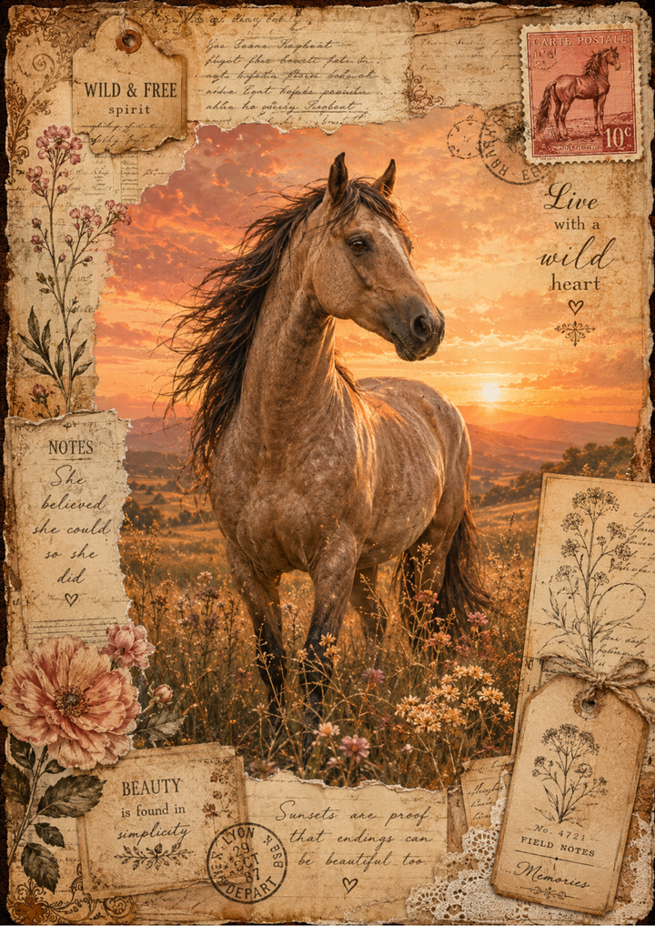 Rice Paper For Decoupage Beautiful Horse &amp; Sunset Full Cat. No. 9374
