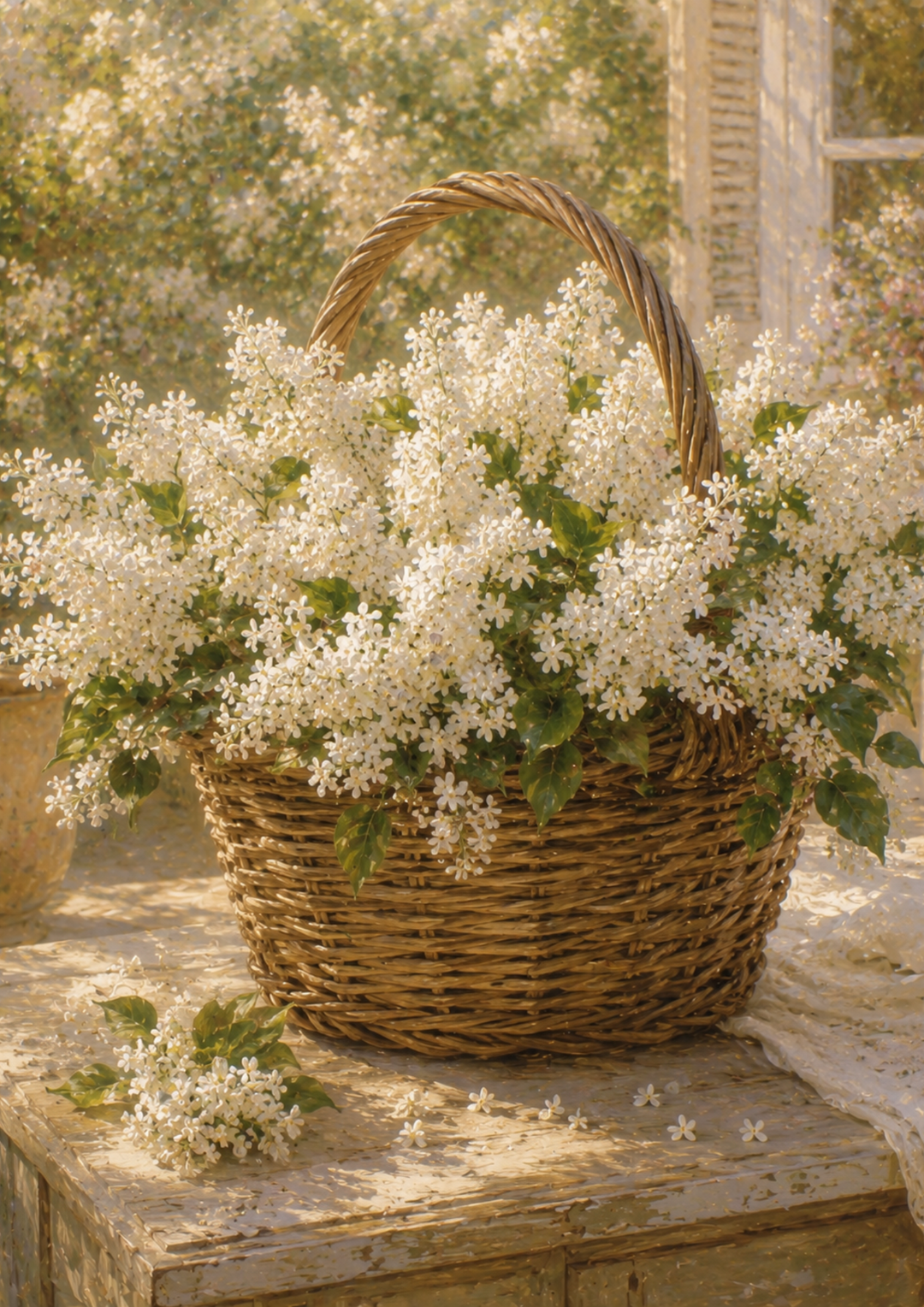 Rice Paper For Decoupage Basket of White Lilac Full  Cat. No. 9379