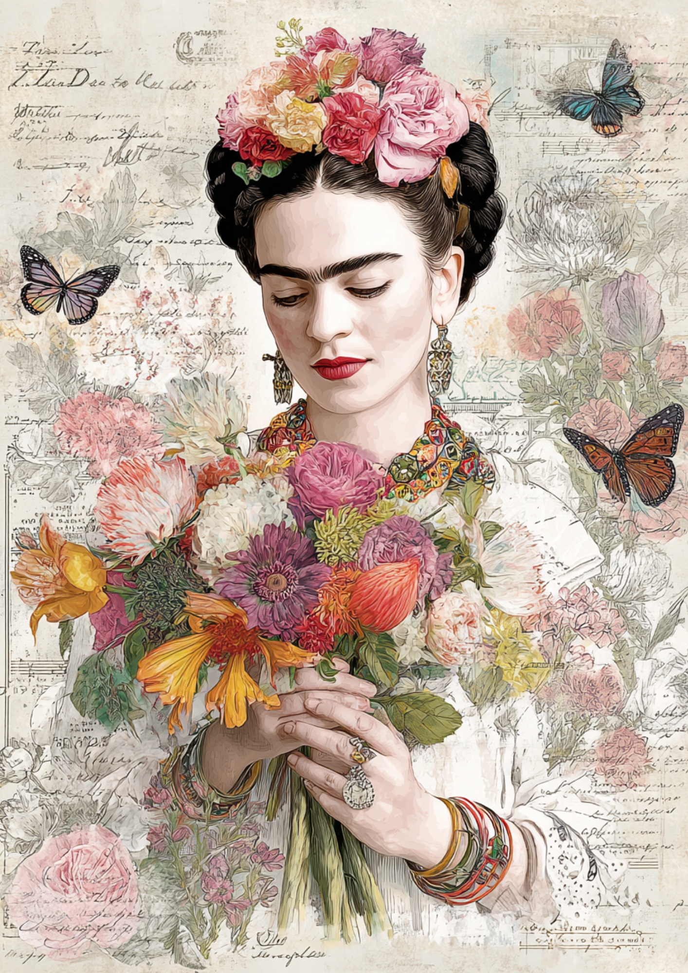 Rice Paper For Decoupage Artist Frida Cahlo Portrait Full  Cat. No. 9392