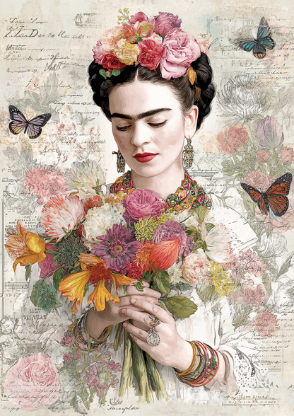 Rice Paper For Decoupage Artist Frida Cahlo Portrait Full  Cat. No. 9392