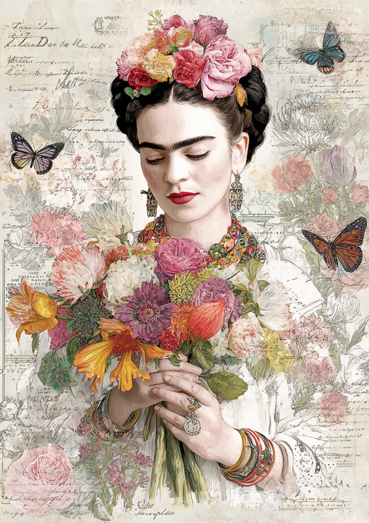 Rice Paper For Decoupage Artist Frida Cahlo Portrait Full  Cat. No. 9392