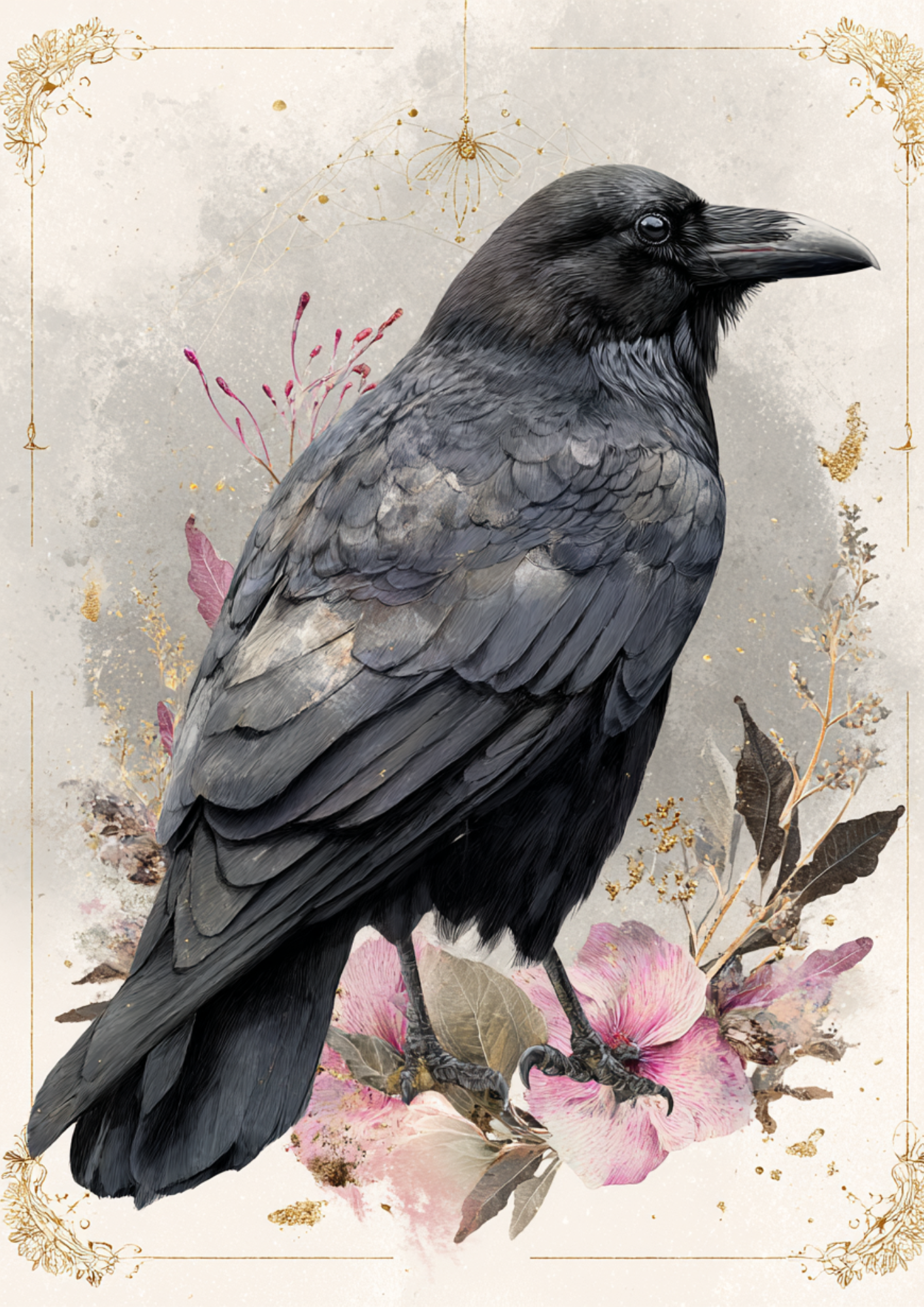 Rice Paper For Decoupage  Raven & Flowers Full  Cat. No. 9407