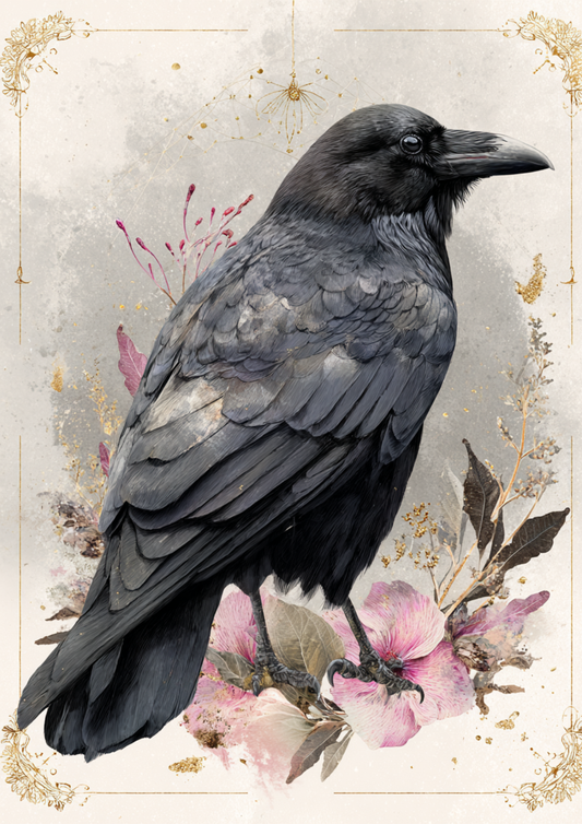Rice Paper For Decoupage  Raven & Flowers Full  Cat. No. 9407