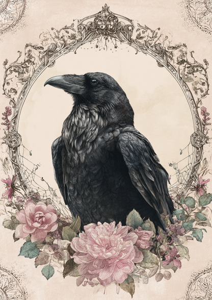 Rice Paper For Decoupage  Raven & Flowers Full  Cat. No. 9408