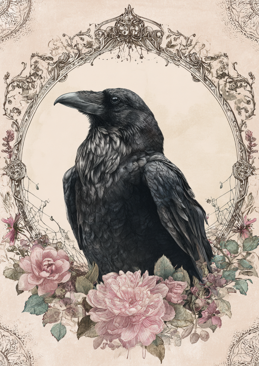 Rice Paper For Decoupage  Raven & Flowers Full  Cat. No. 9408