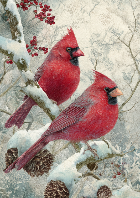 Rice Paper For Decoupage  Red Cardinals in Snowy Forest Full  Cat. No. 9412