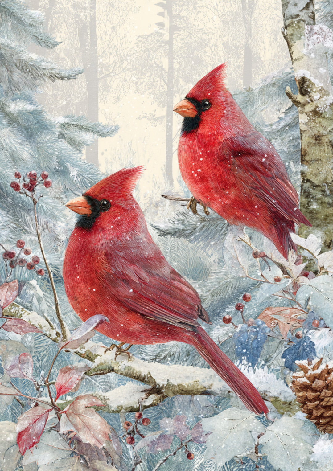 Rice Paper For Decoupage  Red Cardinals in Snowy Forest Full  Cat. No. 9413