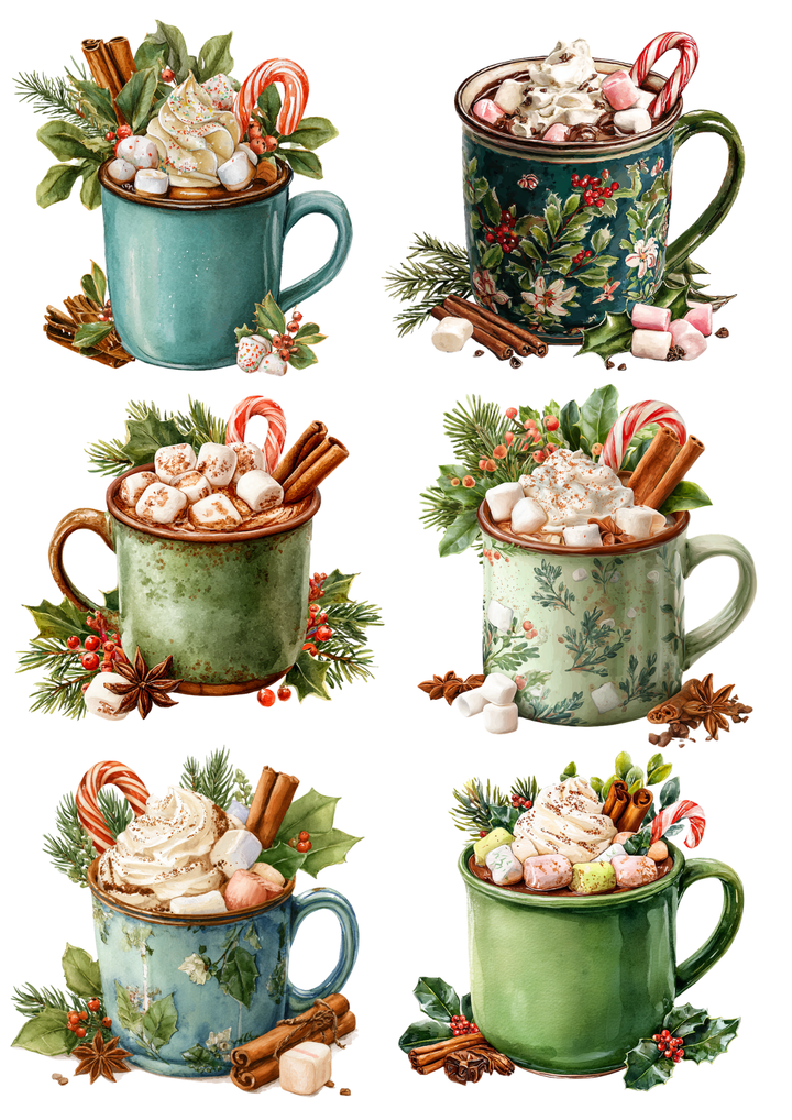 Rice Paper For Decoupage Christmas Hot Cocoa Mug Collage  Cat. No. 9427