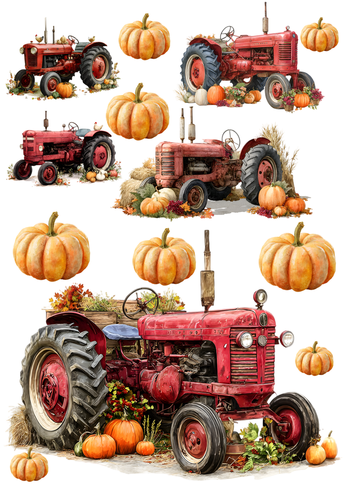 Rice Paper For Decoupage  Halloween Tractor &amp; Pumpkins Collage Cat. No. 9439