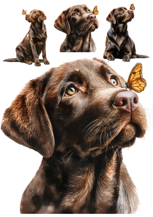Rice Paper For Decoupage  Cute Labrador Retriever & Butterfly Collage Cat. No. 9447