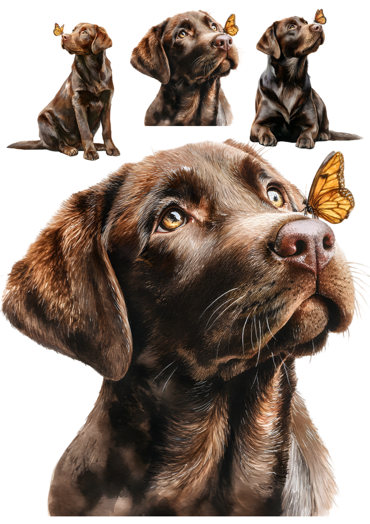 Rice Paper For Decoupage  Cute Labrador Retriever &amp; Butterfly Collage Cat. No. 9447